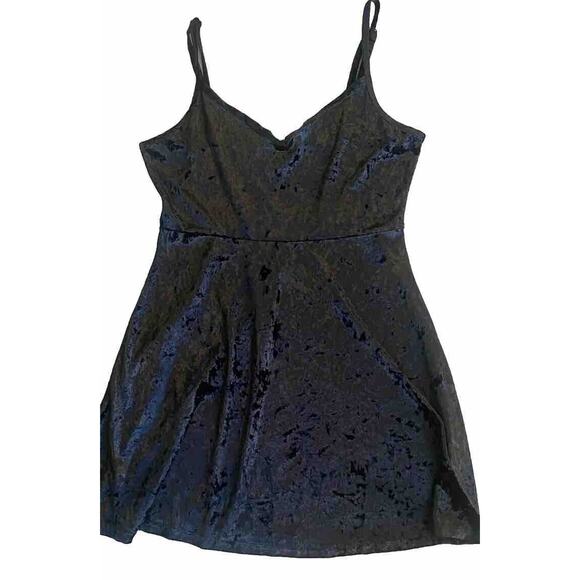 BONGO Dress Womens Large Mini Black Velvet Witchy Dark Romantic Y2K Pullover - Picture 1 of 11